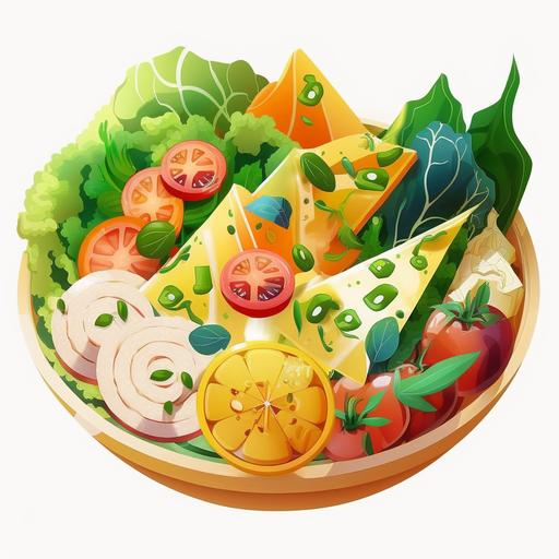 cut out animetion cartoon style,vegetable salads,vivid,looks appetizing,colourfully,uncomplicated,vibrant--c 0 --s 100 --v 4