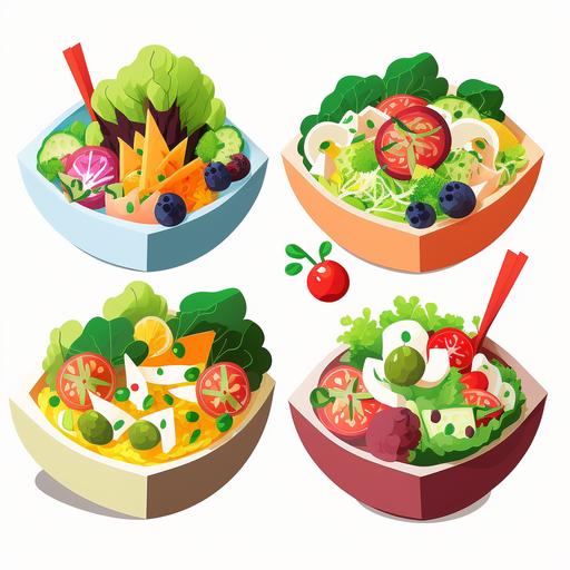 cut out animetion cartoon style,vegetable salads,vivid,looks appetizing,colourfully,uncomplicated,vibrant--c 0 --s 100 --v 4