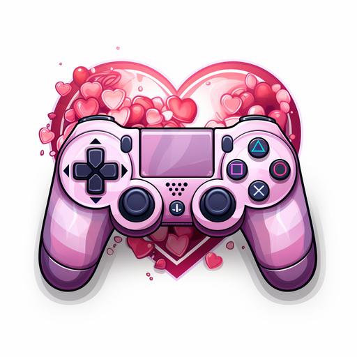 cute 2 D vector, graphics, m gamers valentine day sticker design, psycadelics, vibrant, flat colors, no shadows, no shading, white background --style raw --s 750