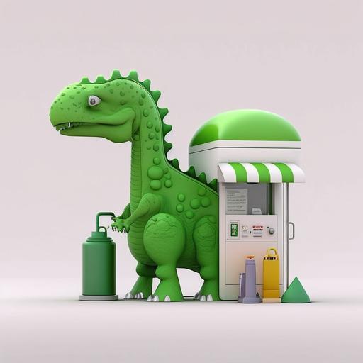 cute 3d minimalist dinosaur in a green gas station white background
