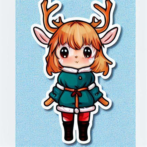 cute Christmas reindeer, chibi, sticker, manga --test