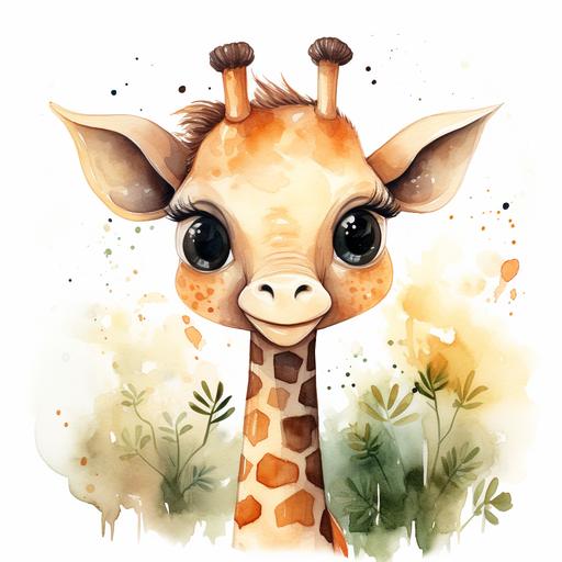 cute Giraffe safari, watercolor, cartoon drawing