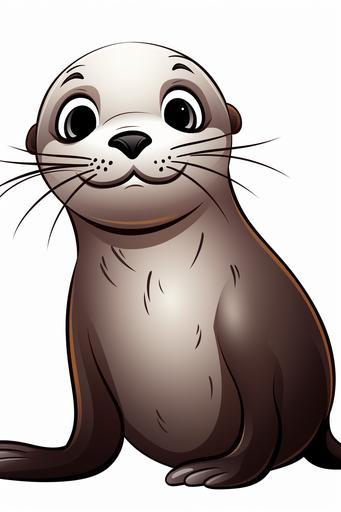 cute Seal, pixar style, simple outline and shapes, coloring page black and white comic book flat vector, white background --ar 2:3 --s 750 --v 5.2