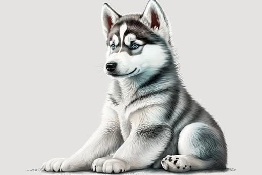 cute Siberian Husky puppy, white background, art style by Andrew Ferez, Retro cartoon design, vector graphic illustration, --ar 3:2 --v 4