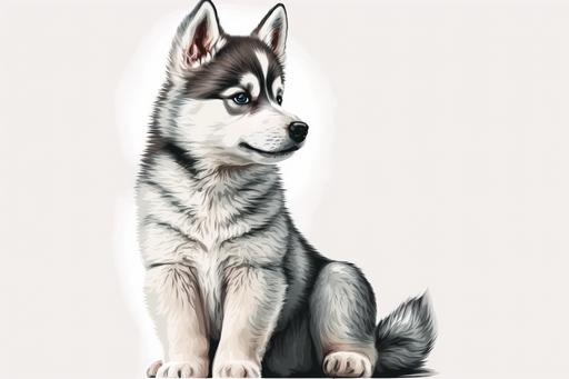 cute Siberian Husky puppy, white background, art style by Andrew Ferez, Retro cartoon design, vector graphic illustration, --ar 3:2 --v 4