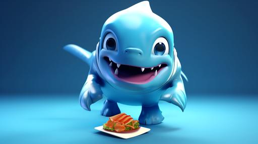 cute animated alien genius shark eating --v 5.2 --ar 16:9