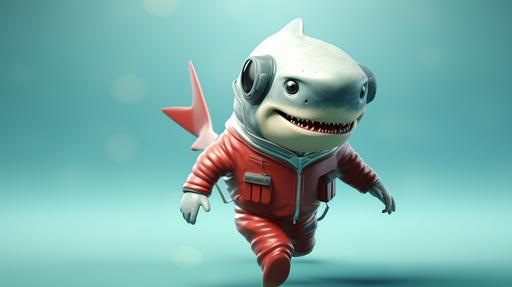 cute animated alien genius shark walking away --v 5.2 --ar 16:9