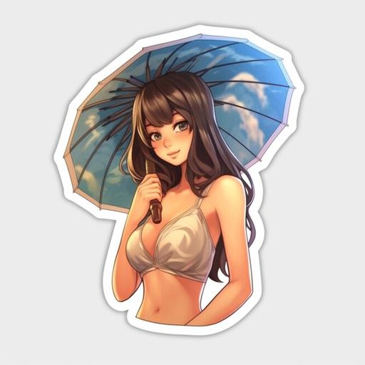 cute anime girl in bikinie in the style of old wordl war 2 posters sticker