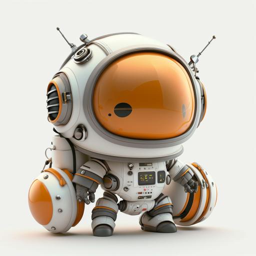cute astronaut mini robot, 8k,ultra high quality, in a pure white background, jet suit, round helmet, oxygen pack, belt wheels,