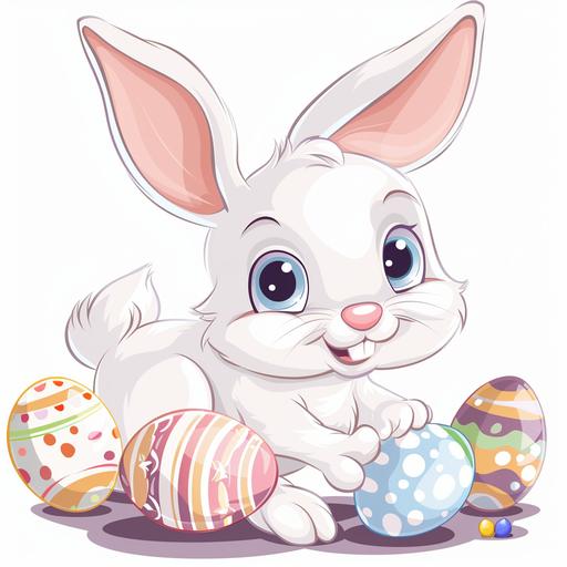cute baby Easter bunny crawling with Easter eggs cartoon