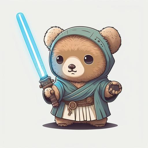 cute baby bear jedi with lightsaber. vector. illustration.