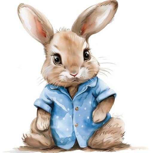 cute baby bunny in blue shirt realistic watercolour, baby, Nursery clipart on white background