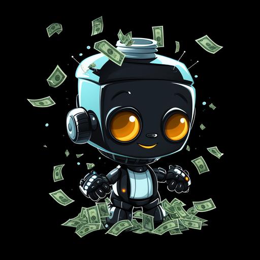 cute baby face robot, profile picture, money whisperer, cartoon black background, youtube channel