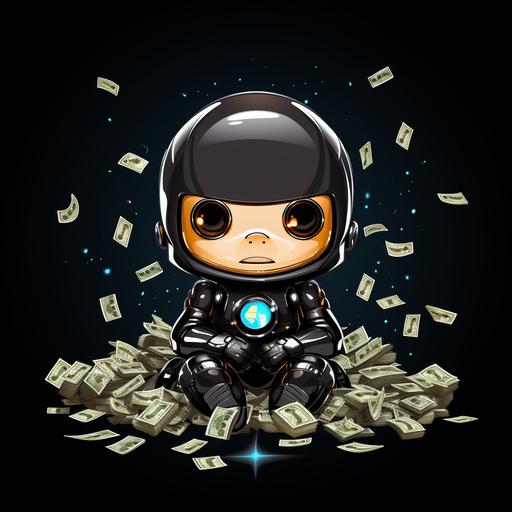 cute baby face robot, profile picture, money whisperer, cartoon black background, youtube channel