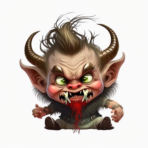 cute baby krampus, austrian style, tongue out, french cartoon, logo, on transparent background, no shadows