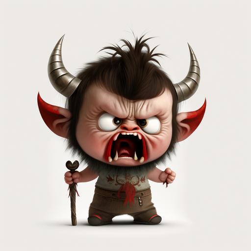 cute baby krampus, autrian style, Stick out tongue, red tongue, southpark cartoon, on white backround