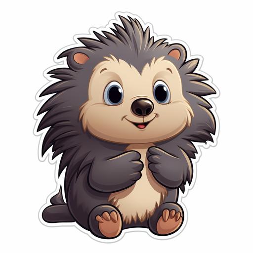cute bashful porcupine sticker, cartoon style