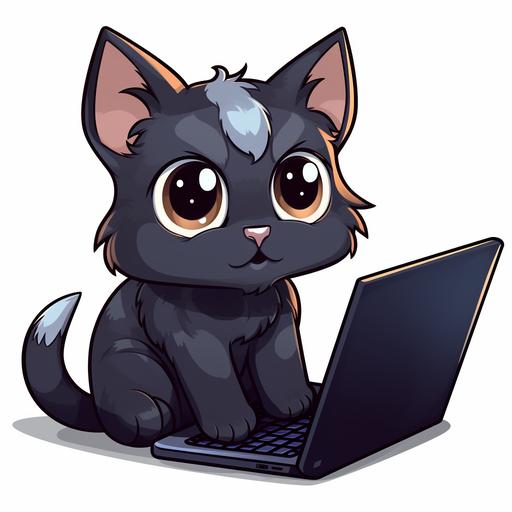 cute black cartoon cat on a gaming pc sticker