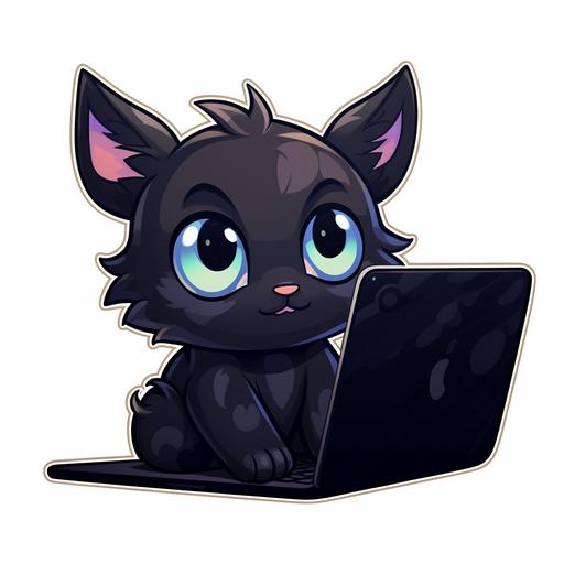 cute black cartoon cat on a gaming pc sticker