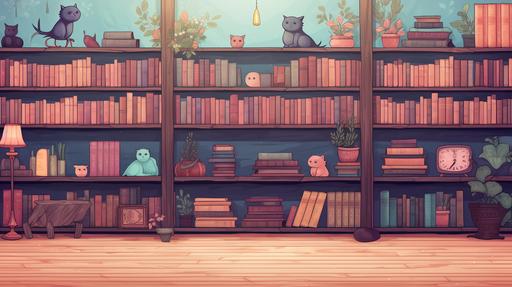 cute book shelf twitch banner background --ar 16:9