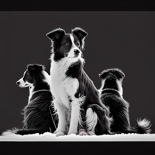 cute border collie, black background, trace dog with thin white outline, Henri Cartier-Bresson style, 8k --upbeta --v 4 --s 250
