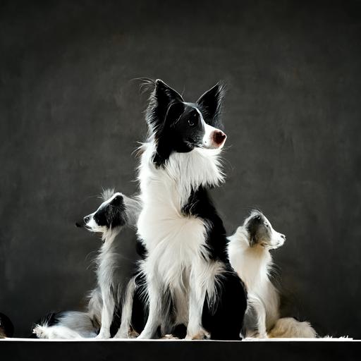 cute border collie, black background, trace dog with thin white outline, Henri Cartier-Bresson style, 8k --upbeta --v 4 --s 250