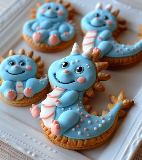 cute bright blue dragon decoration on a childs biscuit --ar 8:9 --s 750 --style raw --v 6.0