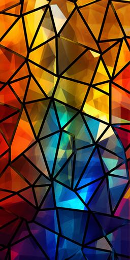 cute brightly colored geometric pattern, holo-foil, shiny, glistening, made of glass, black, gold, gilded, phone wallpaper --ar 1:2 --v 5.2