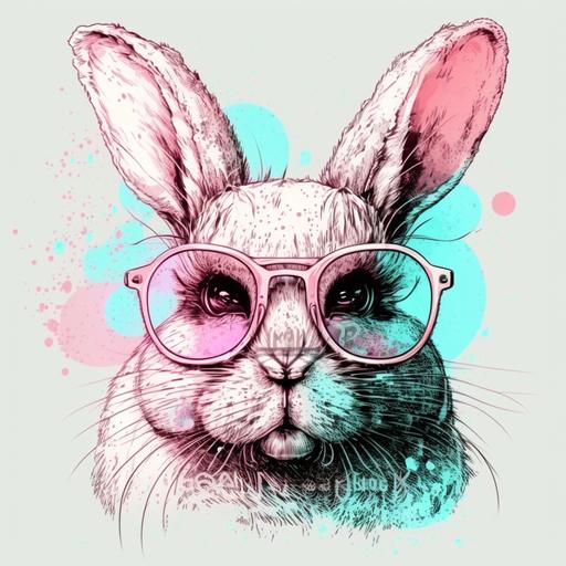 cute bunny face with pink glasses, t-shirt vector design, sketch:: --v 4