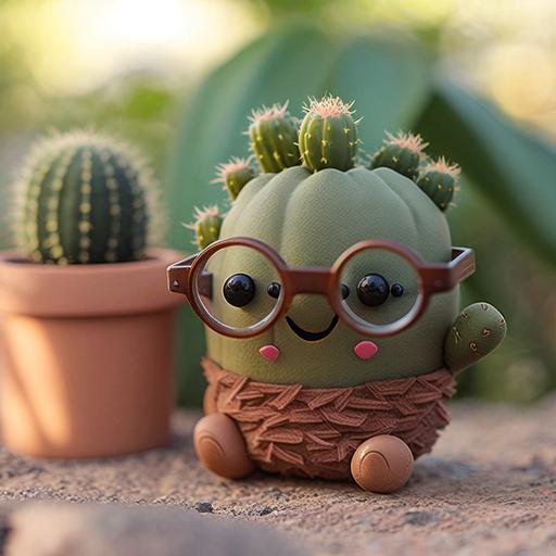cute cactus mini, kindergarden teacher smiling with lenses, brown eyes