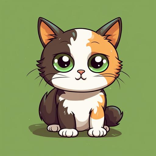 cute calico cat kawaii cartoon green eyes