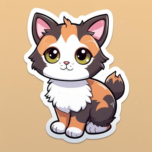 cute calico cat sticker, cartoon style, kawaii