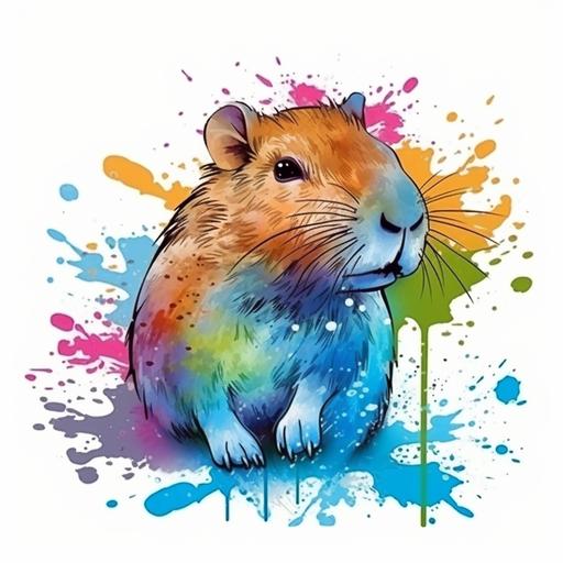 cute capybara cartoon style, colorful, clear outline, white background, paint splatter, hdr --v 5.0