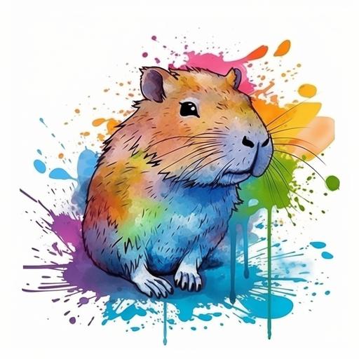 cute capybara cartoon style, colorful, clear outline, white background, paint splatter, hdr --v 5.0