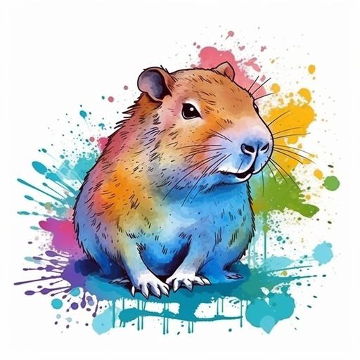 cute capybara cartoon style, colorful, clear outline, white background, paint splatter, hdr --v 5.0