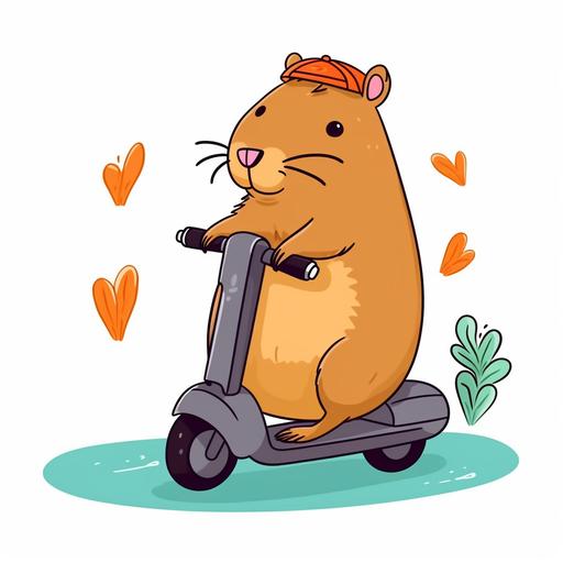 cute capybara riding a scooter, clipart --v 5