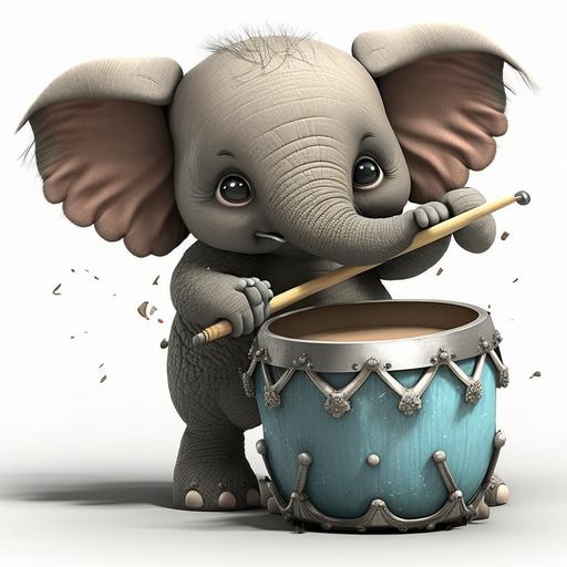 cute cartoon baby elephant playing the drums