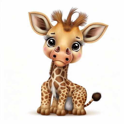 cute cartoon baby safari giraffe whitte background --q 2