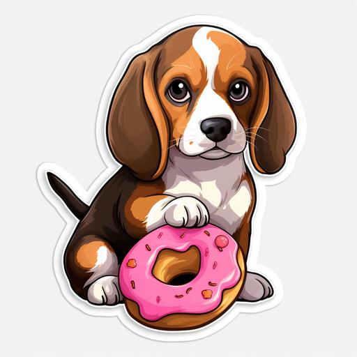 cute cartoon beagle eating pink donuts sticker