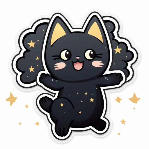 cute cartoon cat jumping over the stars stickers black outline