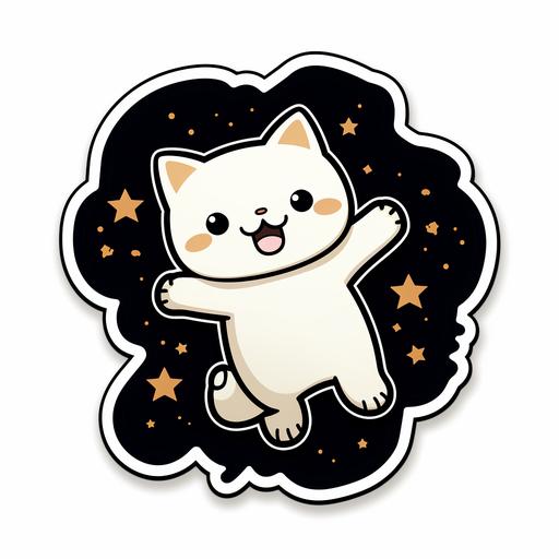 cute cartoon cat jumping over the stars stickers black outline