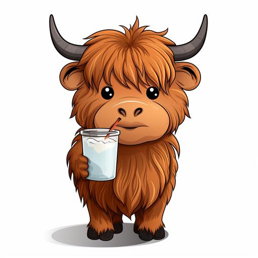 cute cartoon highland cow standing holding a 40 oz tumbler, clipart