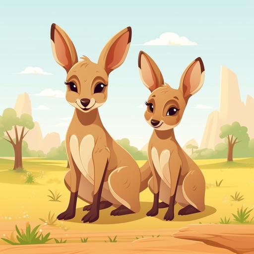 cute cartoon kangaroos by vector pattern, in the style of animated gifs, sopheap pich, relatable personality, carving, charming anime characters, moche art, cartoon-like characters