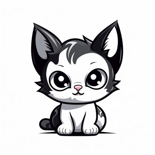 cute cartoon kitty with black outline and white background