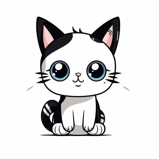 cute cartoon kitty with black outline and white background