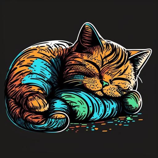 cute cartoon lazy cat sleeping vivid colors black outline