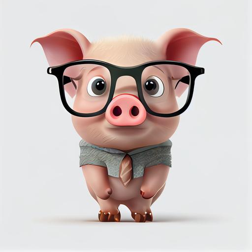 cute cartoon pig with big glasses white background --q 2 --s 750 --upbeta