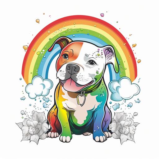 cute, cartoon, pitbull, rainbow, vector, white background