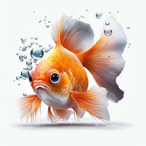 cute cartoon playful goldfish , in the style of realistic portraitures, cartoon-like characters in the style of Alexei Savrasov, in white background