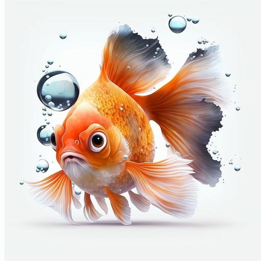 cute cartoon playful goldfish , in the style of realistic portraitures, cartoon-like characters in the style of Alexei Savrasov, in white background